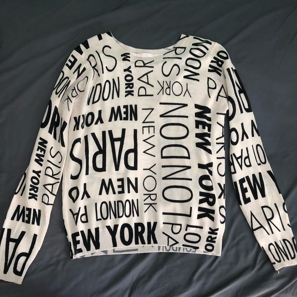 Paris London New York City Print Long Sleeve Top